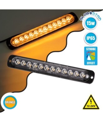 GloboStar® 85269 PRO Series Μπάρα Σήμανσης Οχήματος Οδικής Βοήθείας για Αυτοκίνητα & Φορτηγά 10 Προγραμμάτων Φωτισμού STROBE LED SMD 3030 15W DC 12-24V Αδιάβροχη IP65 Πορτοκαλί